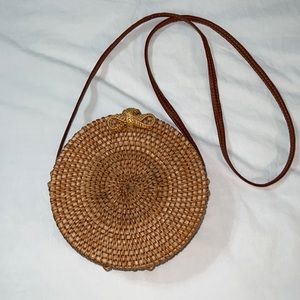 Round Wicker Straw Basket Shoulder Bag